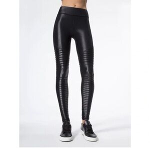 Carbon38 Shiny High Waist Black Faux Leather Moto Leggings